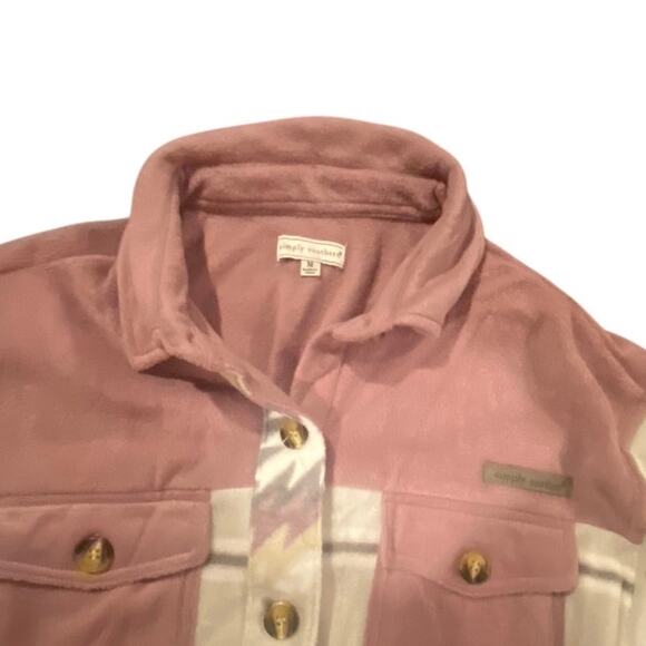 Simply Southern Women’s Aztec Print Fleece Button Up Shacket Pink & Cream Size M - Picture 2 of 4